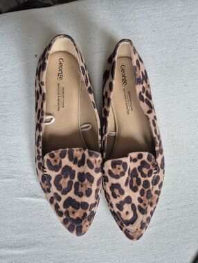 George Leopard Print Pointed Toe Flats - Brown/Black